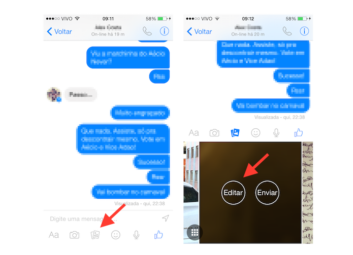 Editando uma foto antes de enviá-la no Facebook Messenger para iOS (Foto: Reprodução/Marvin Costa)