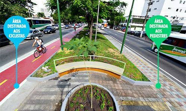 Prefeitura divulgou foto de projeto em seu Facebook; imagem mostra faixa de pedestre e área destinada a ciclistas (Foto: Reprodução/Facebook)