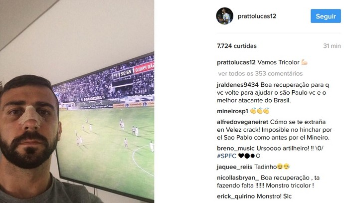 Pratto instagram nariz quebrado São Paulo (Foto: Reprodução / Instagram)