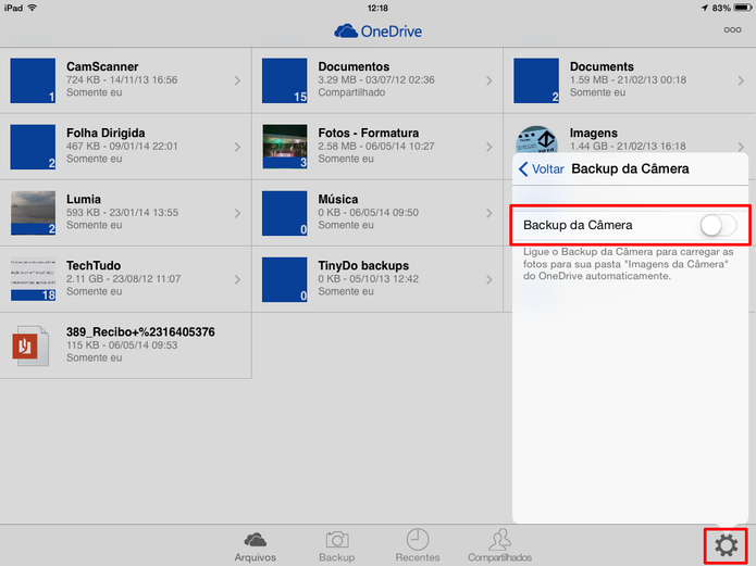 OneDrive para iOS, Android e Windows Phone traz ainda a opção de fazer backup automático de fotos da câmera (Foto: Reprodução/Elson de Souza)