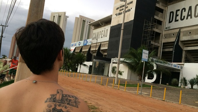 Júnior Marques - torcedor do ABC - tatuagem Frasqueirão (Foto: Carlos Cruz/GloboEsporte.com)