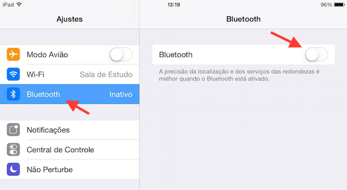 Acessando as configurações de Bluetooth do iPad para emparelhar um teclado sem fio (Foto: Reprodução/Marvin Costa) Acessando as configurações de Bluetooth do iPad para emparelhar um teclado sem fio (Foto: Reprodução/Marvin Costa)
