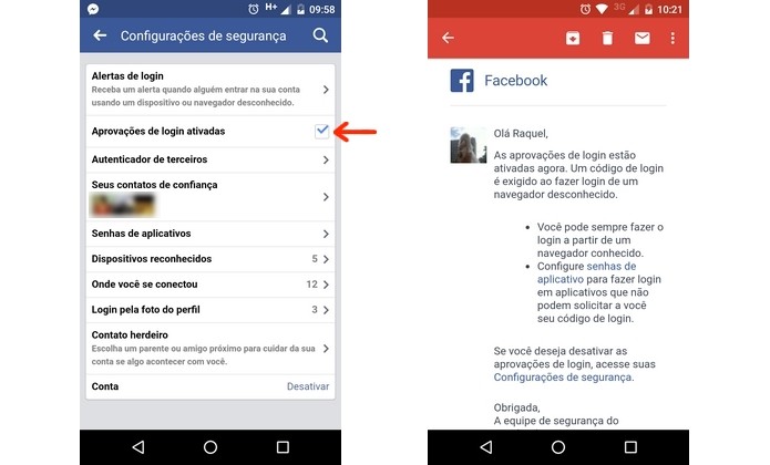 E-mail confirmando ativação da aprovação de login (Foto: Reprodução/Raquel Freire)
