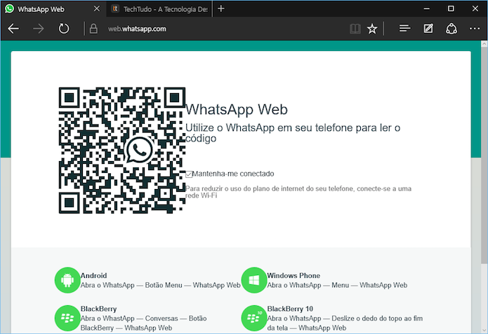 Como usar o WhatsApp Web no Microsoft Edge; saiba ativar no Windows 10 Captura-de-tela-2015-08-03-as-100219