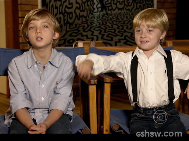 Joaquim e Benício mandam recado para o papai (Foto: TV Globo/ Domingão do Faustão)