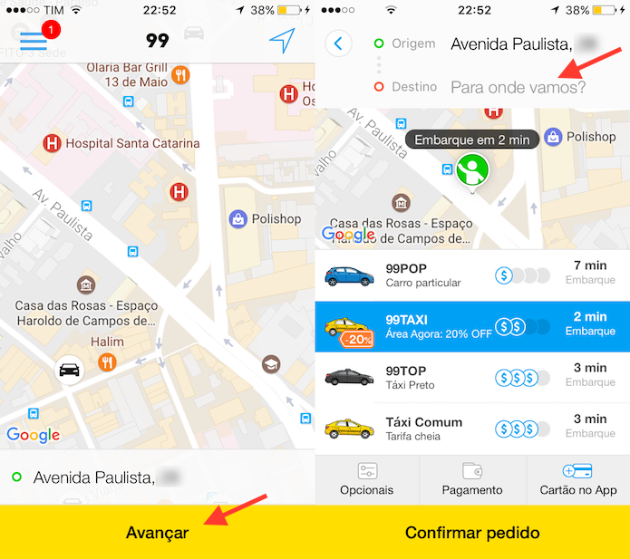 Caminho para configurar o endereço de destino de uma corrida no aplicativo 99 (Foto: Reprodução/Marvin Costa)
