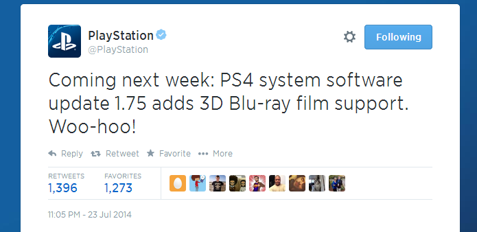 PS4 ganhará suporte a Blu-Ray 3D (Foto: Reprodução/Twitter)
