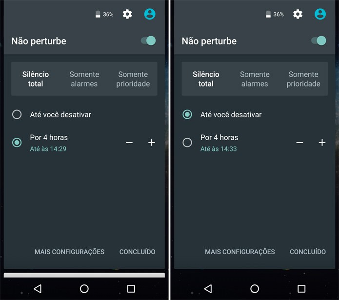 Nesta opção, o smartphone ficará mudo até você desativar o recurso manualmente (Reprodução)