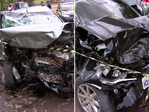 Detalhes dos carros que ficaram destruídos após acidente com mortes na BR-040, em Minas (Foto: Reprodução/TV Globo)