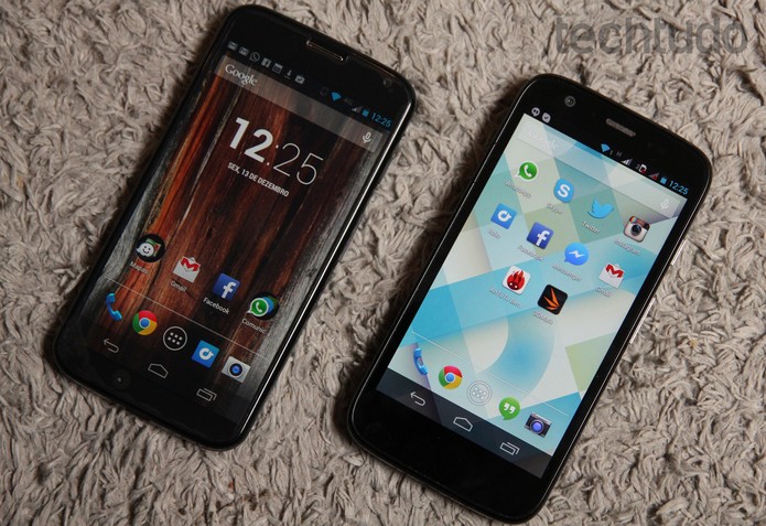 Moto X e Moto G lado a lado: no design, são smartphones muito parecidos (Foto: Luciana Maline/TechTudo)