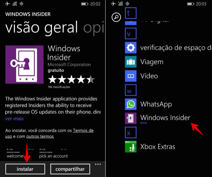 Instale o aplicativo do Windows Insider em seu celular (Foto: Reprodução/Helito Bijora) 