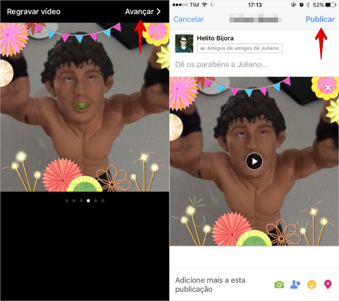 Publique o vídeo na linha do tempo do seu amigo (Foto: Reprodução/Helito Bijora)