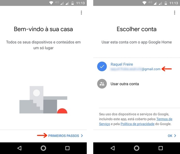 Telas iniciais do app Google Home no smartphone (Foto: Reprodução/Raquel Freire) Telas iniciais do app Google Home no smartphone (Foto: Reprodução/Raquel Freire)