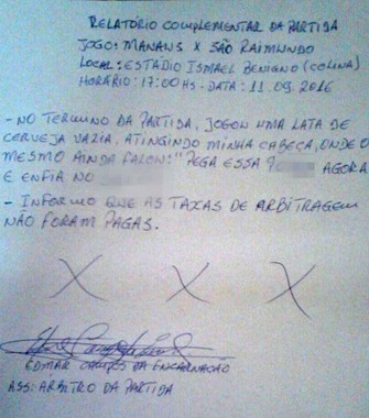 Súmula de Manaus x São Raimundo tem "latada", xingamento e falta de pagamento (Foto: Reprodução)