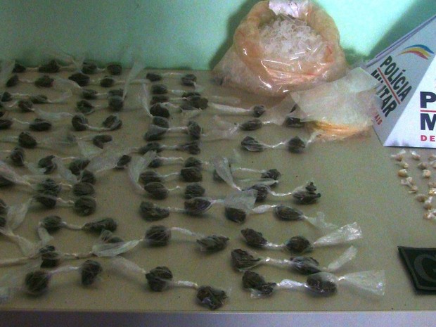 Foram apreendidos pela polícia 116 buchas de maconha.  (Foto: Divulgação / Polícia Militar )