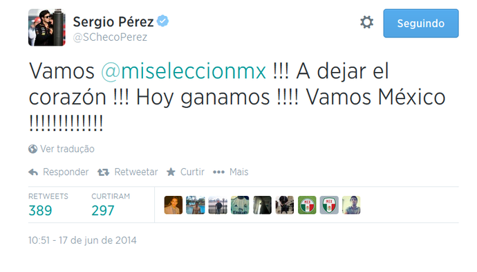 Sergio Pérez na torcida pelo México contra o Brasil (Foto: Reprodução)