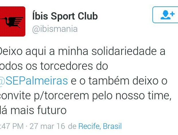 Ibis tira onda com o Palmeiras em rede social