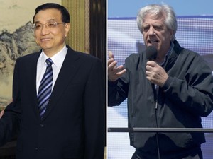 O primeiro-ministro da China, Li Keqiang (esq.) e o presidente do Uruguai, Tabaré Vázquez (dir.) (Foto: Rao Aimin/Xinhua/Reuters e Pablo Porciuncula/AFP Photo)