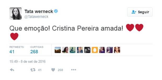 Comentários sobre participação de Cristina Pereira. (Foto: Reprodução / Twitter)