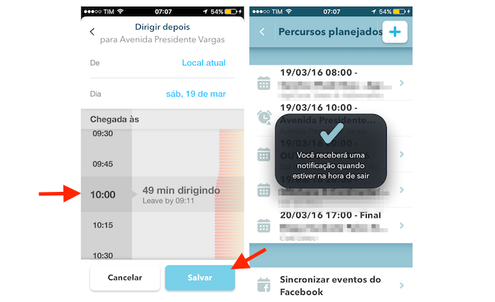 Finalizando a configuração de um percurso planejado no Waze para iPhone (Foto: Reprodução/Marvin Costa)