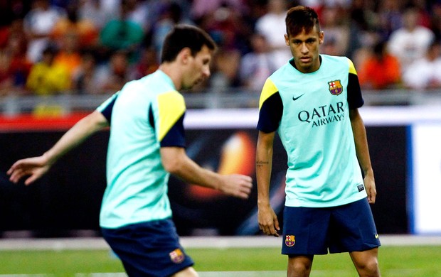 lionel messi neymar barcelona treino (Foto: Agência Reuters)