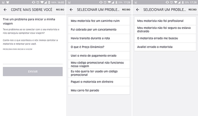 Uber poderá fazer perguntas sobre o problema e pedir detalhes do ocorrido ao usuário (Foto: Reprodução/Elson de Souza)