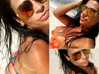 Solange Gomes posta fotos de biquíni e brinca: 'Aprecie com moderação'