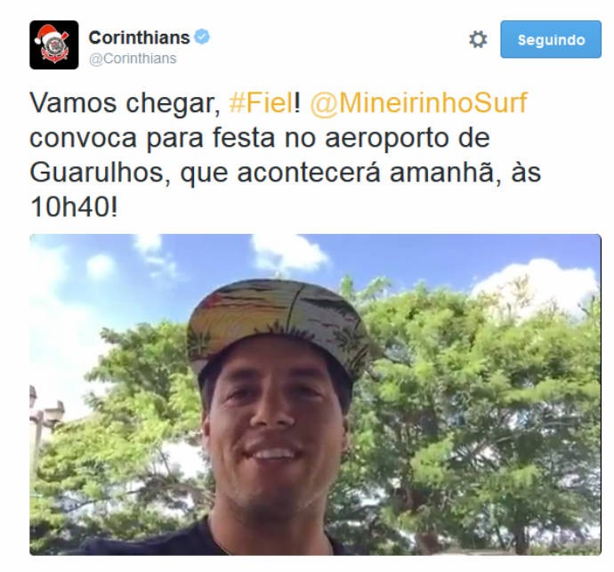 Mineirinho convoca fãs em vídeo na página do Corinthians (Foto: Reprodução/Twitter) Mineirinho convoca fãs em vídeo na página do Corinthians (Foto: Reprodução/Twitter)