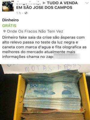 Dinheiro é vendido em rede social em São José (Foto: Reprodução/Facebook)