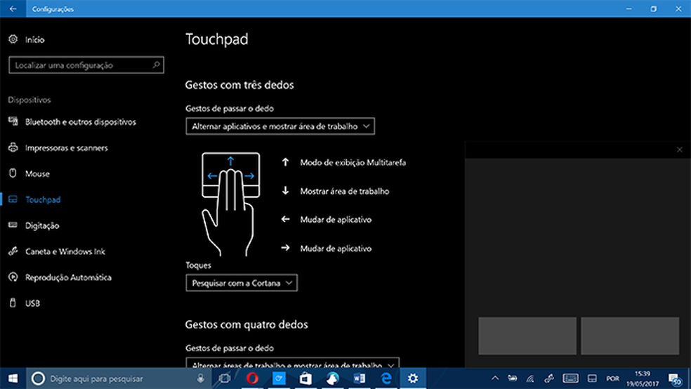 Usuário pode personalizar gestos com dois ou mais dedos no touchpad virtual (Foto: Reprodução/Elson de Souza)