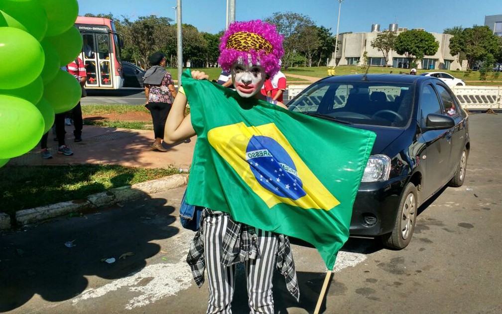 Evelyn Ribeiro viajou do Paraná ao DF para participar de manifestação contra governo Temer (Foto: Beatriz Pataro/G1)