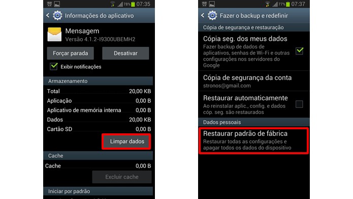 Resolva os congelamentos do app de Mensagens do S3 limpando seus dados ou restabelecendo as configurações de fábrica do aparelho (Foto:Reprodução/Daniel Ribeiro)