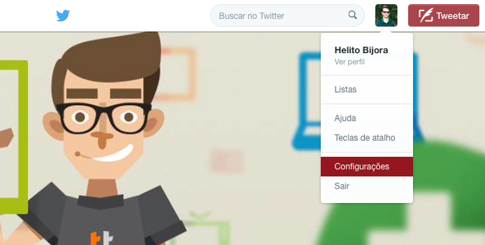 Acesse as configurações do Twitter (Foto: Reprodução/Helito Bijora) Acesse as configurações do Twitter (Foto: Reprodução/Helito Bijora)