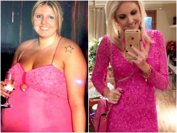 Gabriela de Brum antes com 136kg e agora com 66kg (Foto: Arquivo pessoal)