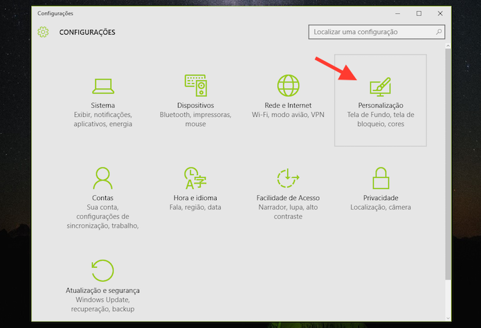 Acessando as opções de personalização do Windows 10 (Foto: Reprodução/Marvin Costa)