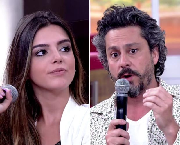 Giovanna Lancellotti e Alexandre Nero comentam beijo técnico no Encontro (Foto: TV Globo)