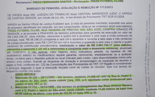 Processo Treze Presidente Vargas (Foto: Silas Batista / Globoesporte.com/pb)