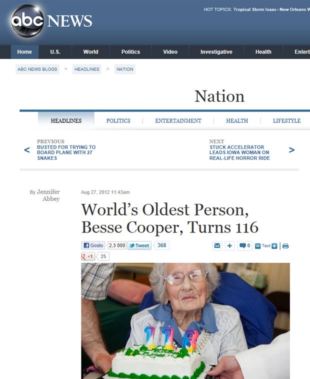 Besse Cooper celebra 116 anos (Foto: Reprodução)