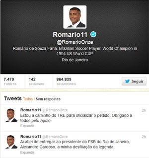 Romário posta no Twitter sobre saída do PSB (Foto: Reprodução/Twitter/RomarioOnze)