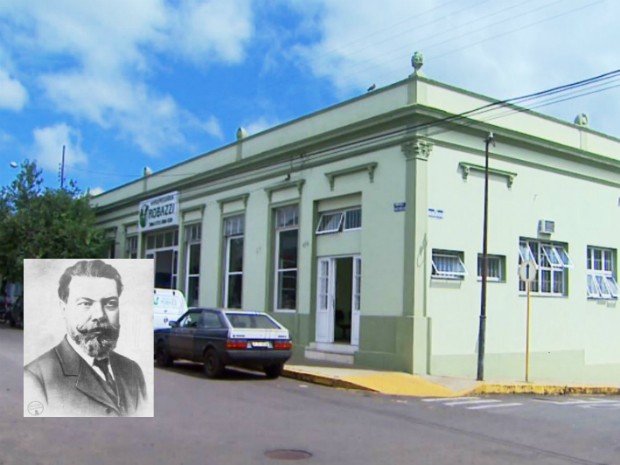 Prédio ocupa lugar de antigo hotel onde o cientista ficou hospedado e fez experiências em São Simão (Foto: Reprodução/ETPV) Prédio ocupa lugar de antigo hotel onde o cientista ficou hospedado e fez experiências em São Simão (Foto: Reprodução/ETPV)