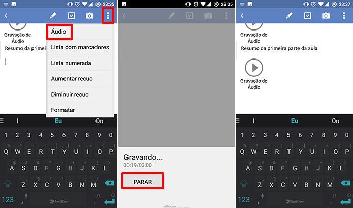 Usuário pode adicionar nova gravação de voz a notas já existentes no OneNote (Foto: Reprodução/Elson de Souza)