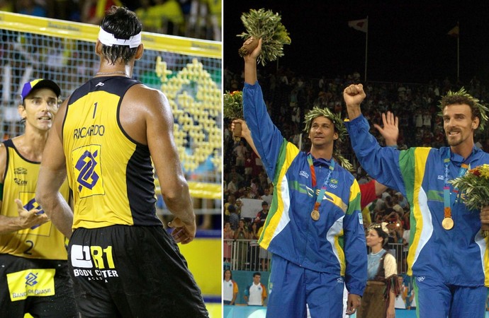 Ricardo e Emanuel no título brasileiro em 2015, e nas Olimpíadas de Atenas, em 2004 (Foto: Reprodução)