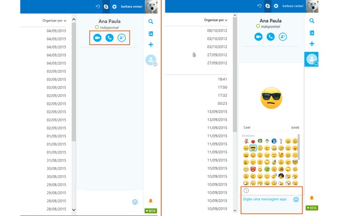 Envio de texto, emoticon e chamadas no Skype (Foto: Reprodução/Barbara Mannara)