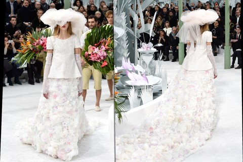 Frente e verso da noiva de Karl Lagerfeld para a Chanel, perfeito para um casamento no jardim