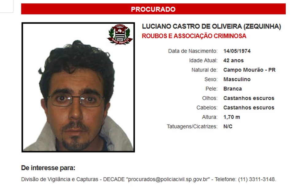 Zequinha é um dos mais procurados pela polícia de SP (Foto: Reprodução/SSP)