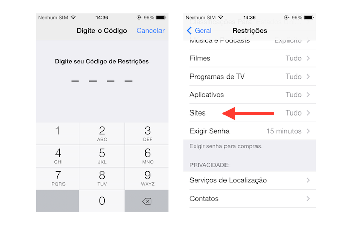 Acessando as restrições de navegação na internet do iOS (Foto: Reprodução/Marvin Costa)