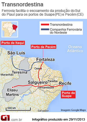 Mapa Ferrovia Transnordestina pelo Piauí (Foto: Adelmo Paixão/G1)
