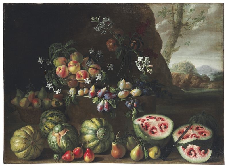 Quadro do artista italiano Giovanni Stanchi retrata a fruta de forma bem diferente da qual a conhecemos (Foto: Reprodução/Christie's)