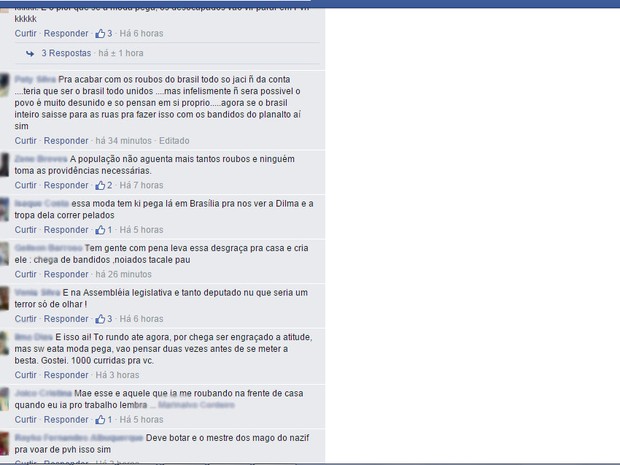 Comentários na internet defenderam atitudes de moradores (Foto: Reprodução/ Facebook)