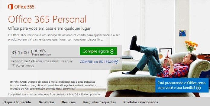 Office 365 Personal é para um usuário (Foto: Reprodução/Microsoft)